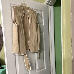 Talbots Tan Open Linen Vest with White Edging